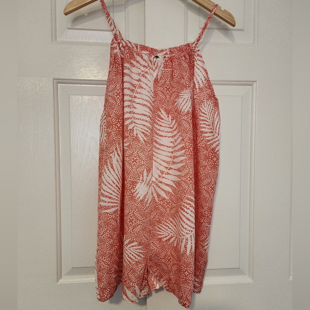 Lagaci Resort Peach Palm Print Loose Women's Romper Size L NWOT